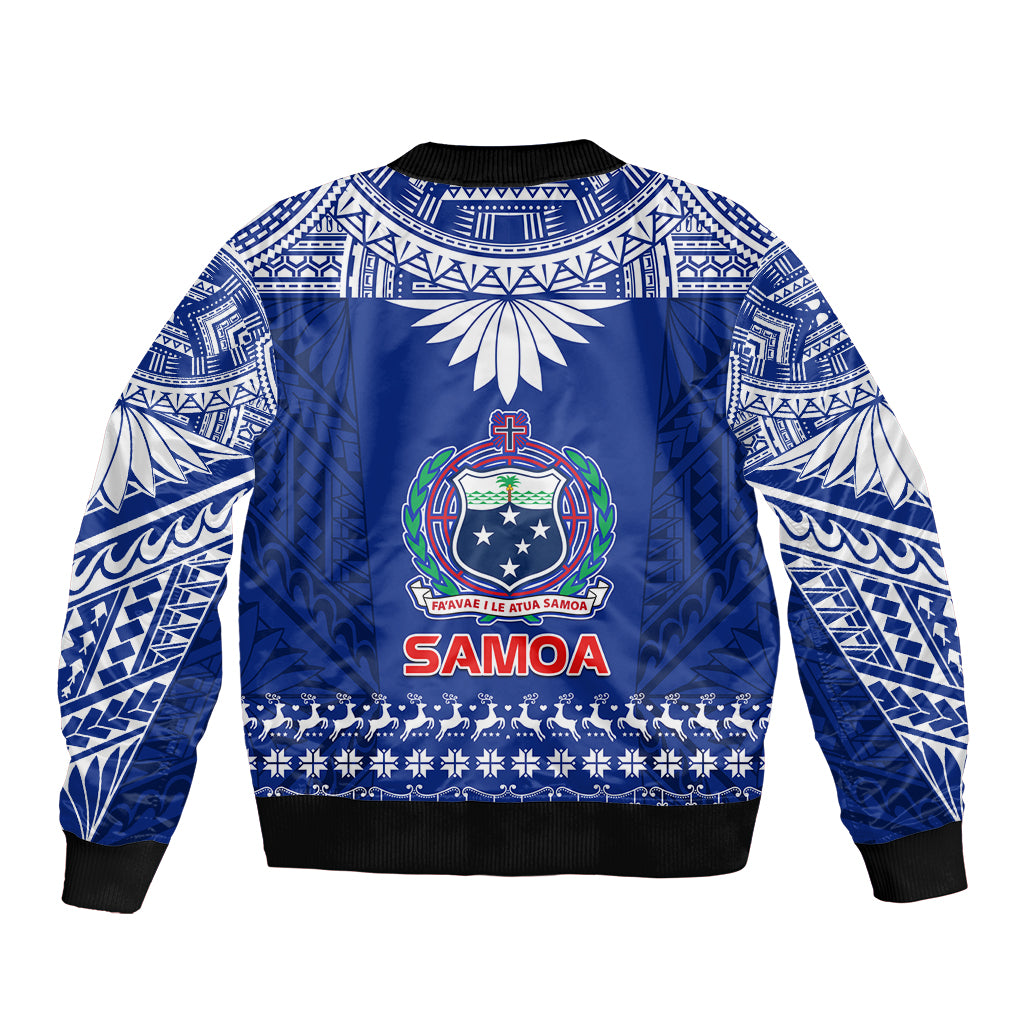 Toa Samoa Christmas Sleeve Zip Bomber Jacket Samoa Siva Tau Manuia Le Kerisimasi Blue Vibe LT9 - Polynesian Pride