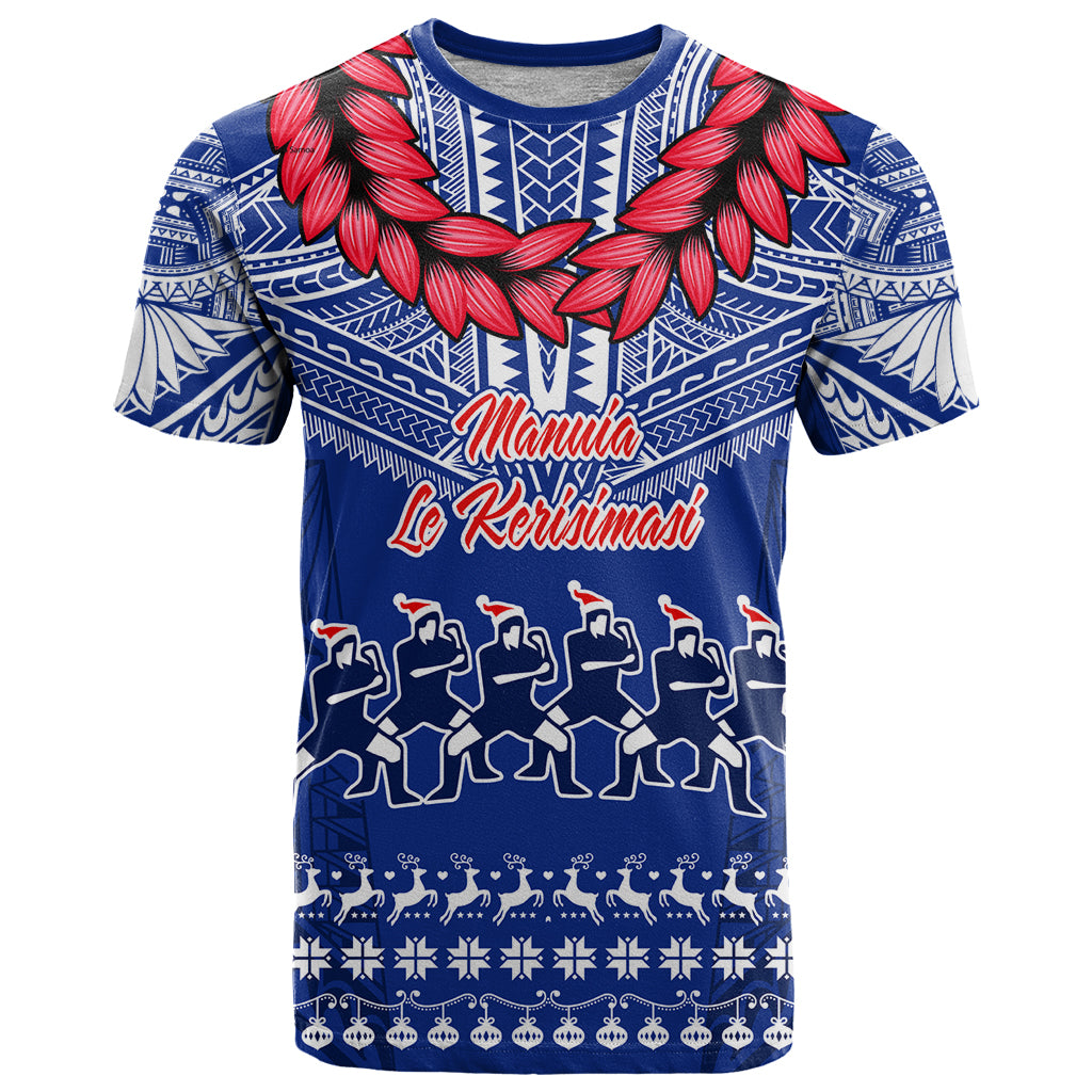 Toa Samoa Christmas T Shirt Samoa Siva Tau Manuia Le Kerisimasi Blue Vibe LT9 Blue - Polynesian Pride