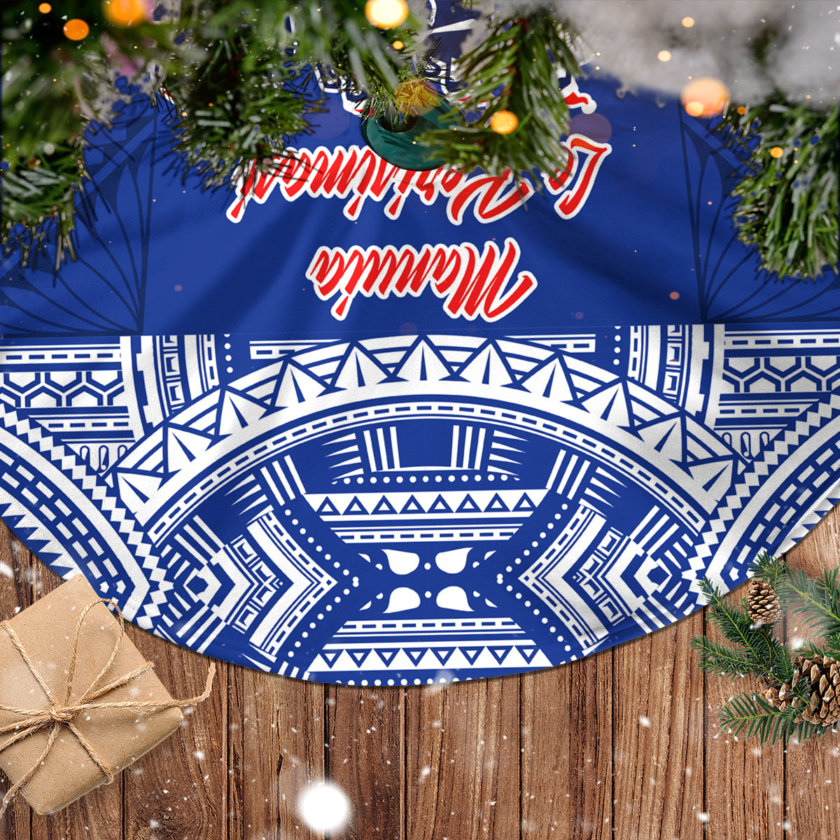 Toa Samoa Christmas Tree Skirt Samoa Siva Tau Manuia Le Kerisimasi Blue Vibe LT9 - Polynesian Pride