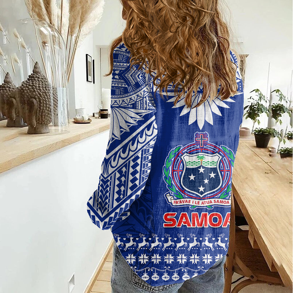 Toa Samoa Christmas Women Casual Shirt Samoa Siva Tau Manuia Le Kerisimasi Blue Vibe LT9 - Polynesian Pride
