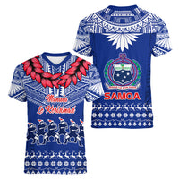 Toa Samoa Christmas Women V Neck T Shirt Samoa Siva Tau Manuia Le Kerisimasi Blue Vibe LT9 - Polynesian Pride