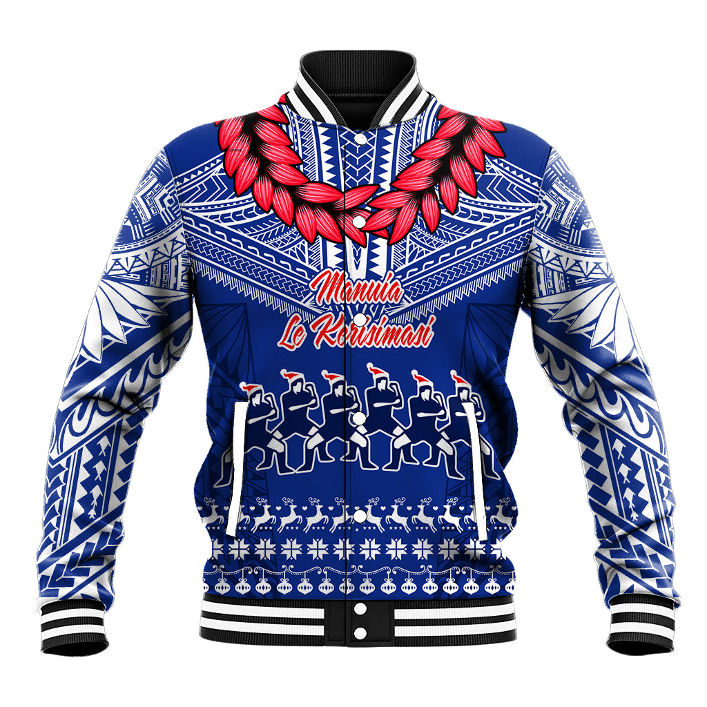 Personalised Toa Samoa Christmas Baseball Jacket Samoa Siva Tau Manuia Le Kerisimasi Blue Vibe LT9 Unisex Blue - Polynesian Pride