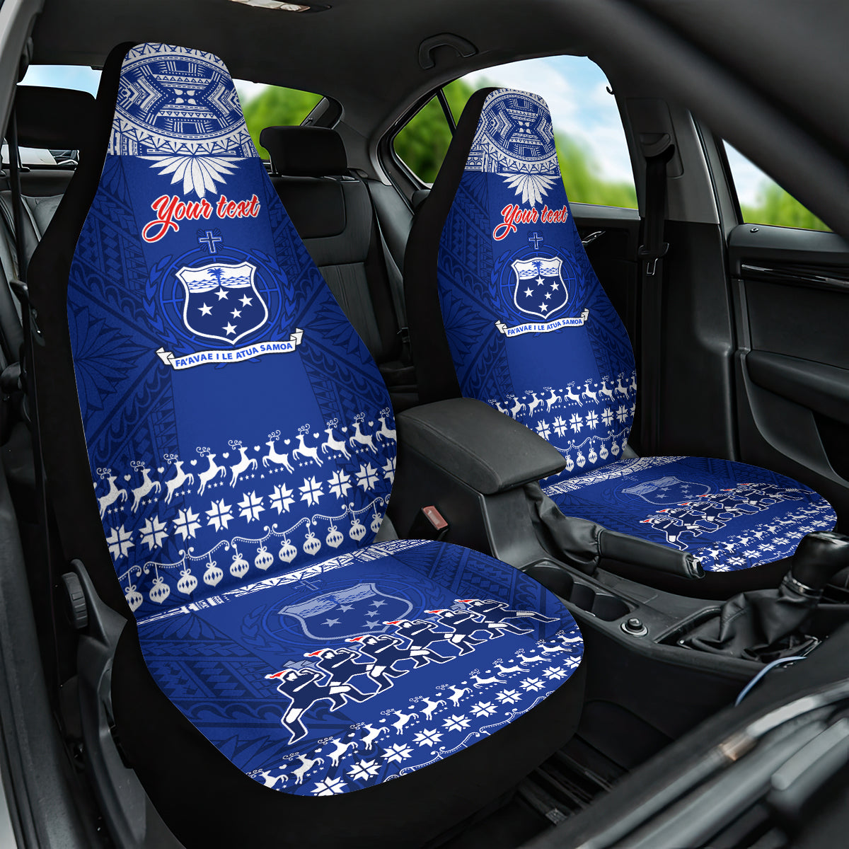 Personalised Toa Samoa Christmas Car Seat Cover Samoa Siva Tau Manuia Le Kerisimasi Blue Vibe LT9 One Size Blue - Polynesian Pride