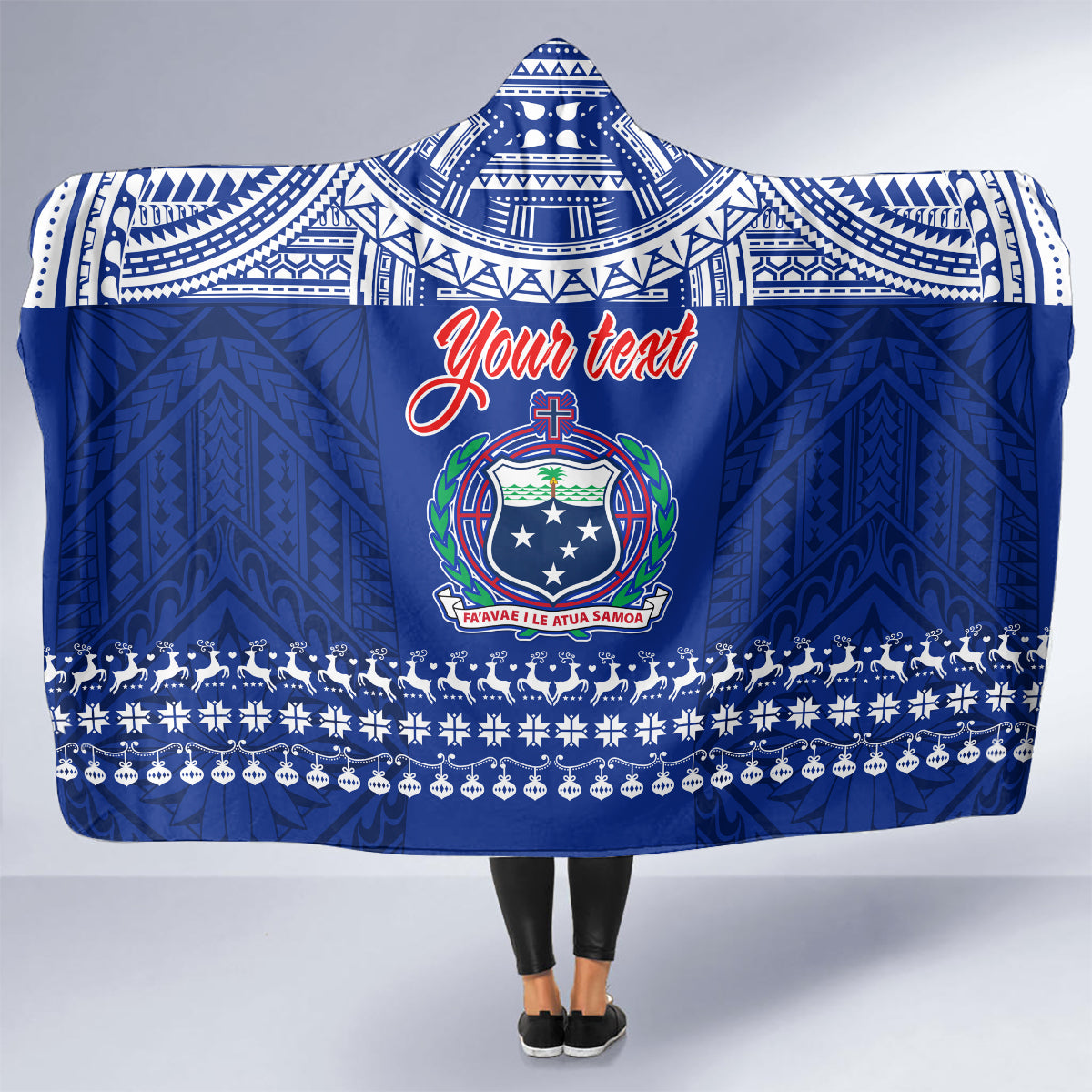 Personalised Toa Samoa Christmas Hooded Blanket Samoa Siva Tau Manuia Le Kerisimasi Blue Vibe LT9 - Polynesian Pride
