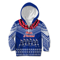 Personalised Toa Samoa Christmas Kid Hoodie Samoa Siva Tau Manuia Le Kerisimasi Blue Vibe LT9 Zip Hoodie Blue - Polynesian Pride