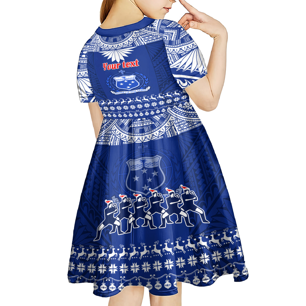 Personalised Toa Samoa Christmas Kid Short Sleeve Dress Samoa Siva Tau Manuia Le Kerisimasi Blue Vibe LT9 - Polynesian Pride