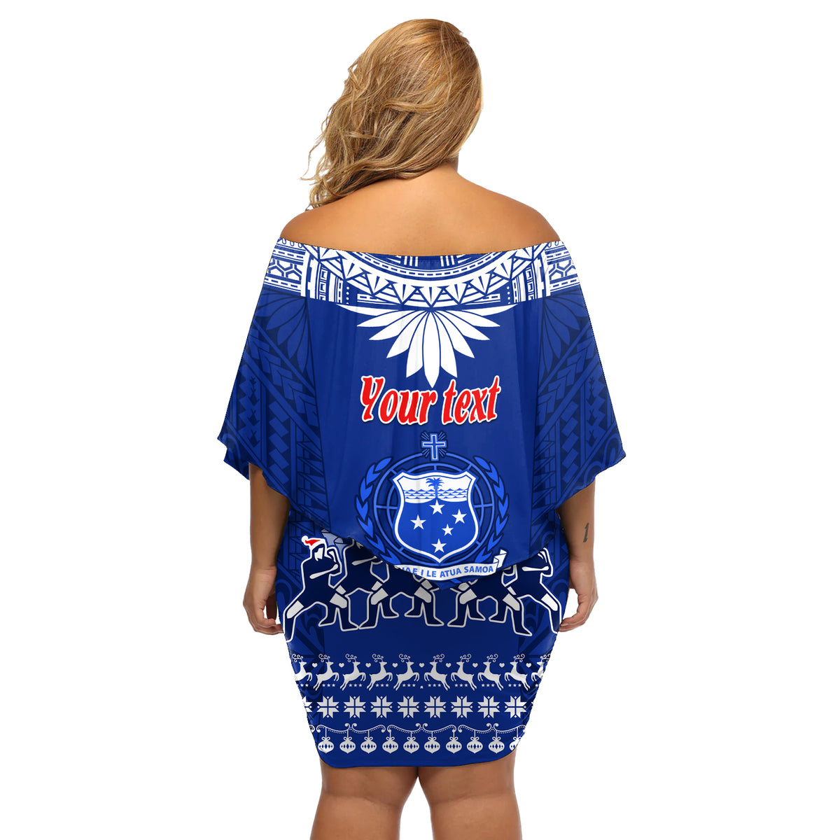 Personalised Toa Samoa Christmas Off Shoulder Short Dress Samoa Siva Tau Manuia Le Kerisimasi Blue Vibe LT9 - Polynesian Pride
