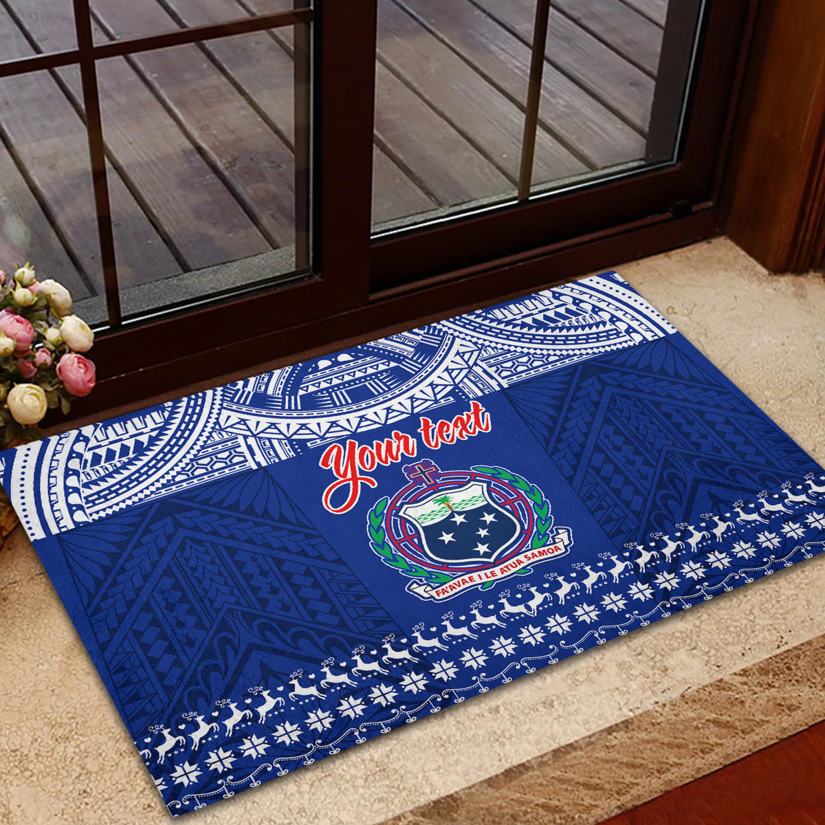 Personalised Toa Samoa Christmas Rubber Doormat Samoa Siva Tau Manuia Le Kerisimasi Blue Vibe LT9 - Polynesian Pride