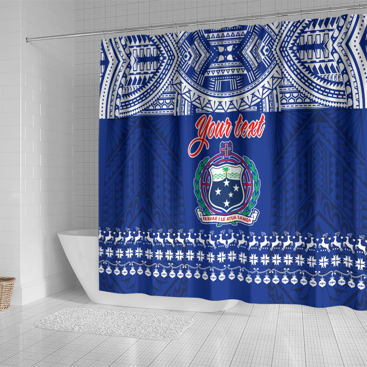 Personalised Toa Samoa Christmas Shower Curtain Samoa Siva Tau Manuia Le Kerisimasi Blue Vibe LT9 - Polynesian Pride