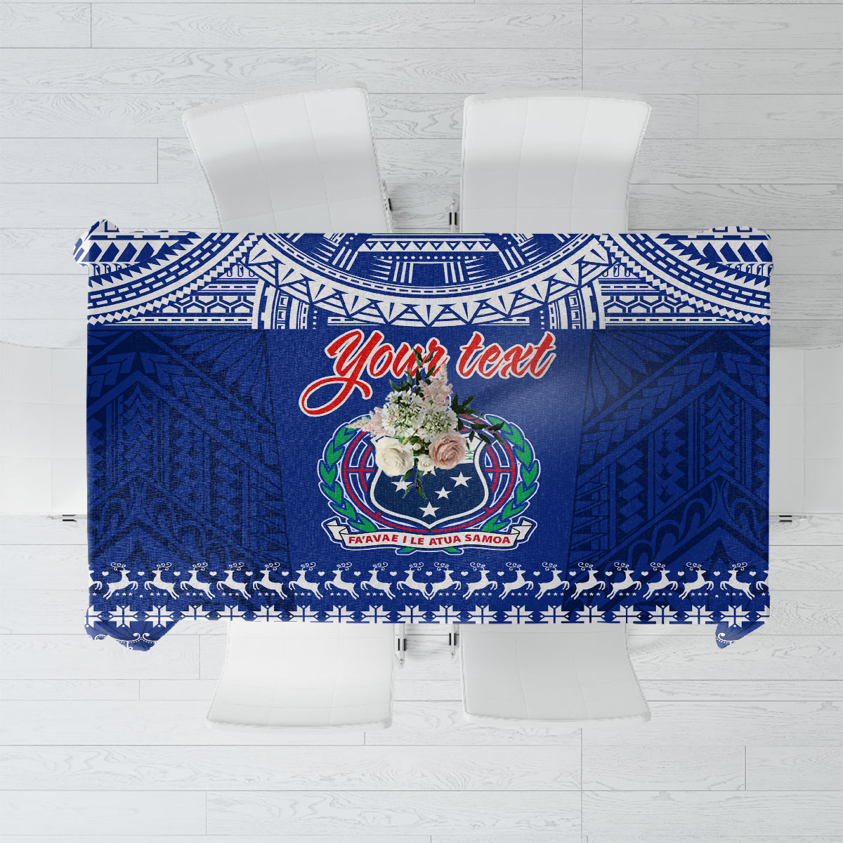 Personalised Toa Samoa Christmas Tablecloth Samoa Siva Tau Manuia Le Kerisimasi Blue Vibe LT9 Blue - Polynesian Pride