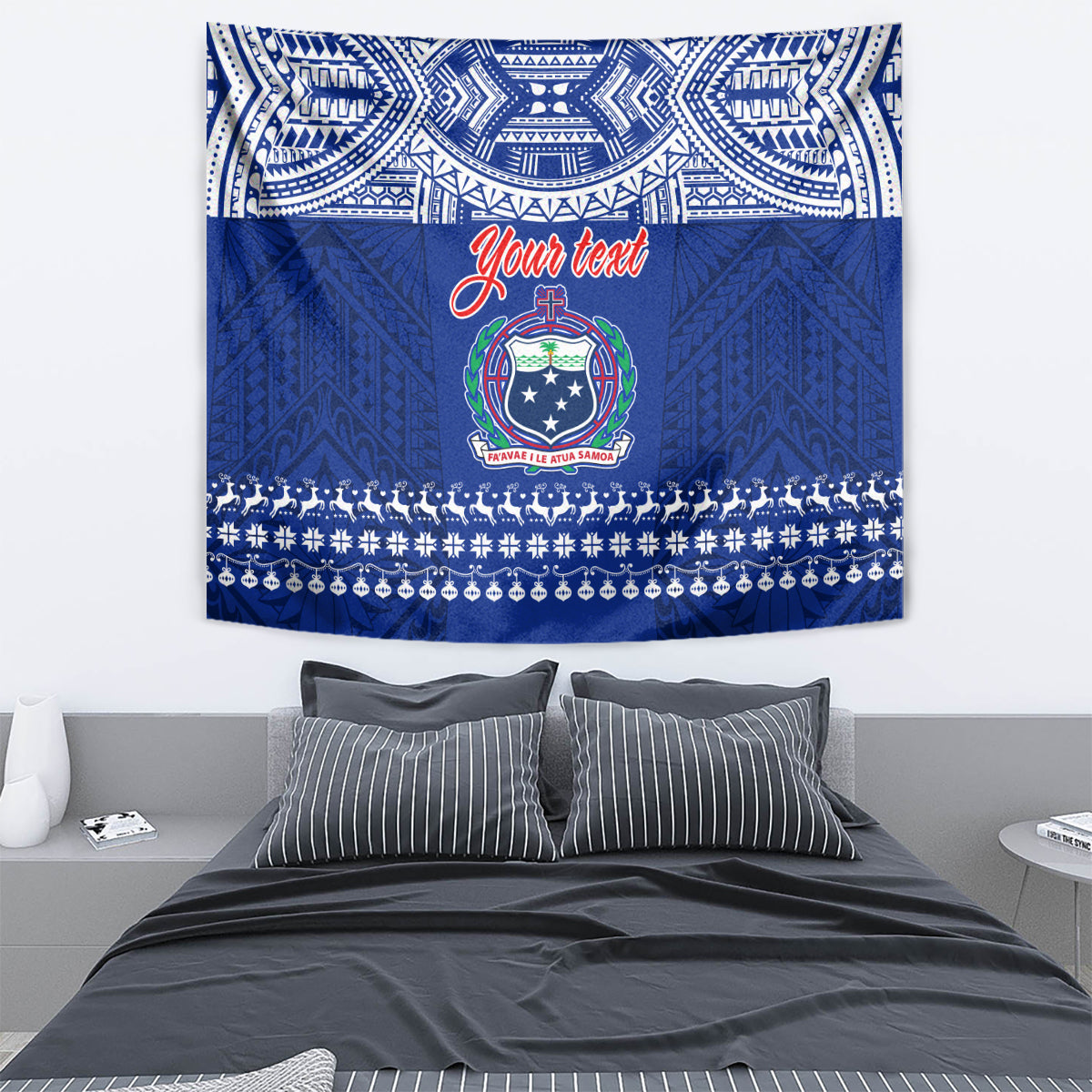 Personalised Toa Samoa Christmas Tapestry Samoa Siva Tau Manuia Le Kerisimasi Blue Vibe LT9 - Polynesian Pride
