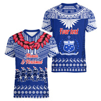 Personalised Toa Samoa Christmas Women V Neck T Shirt Samoa Siva Tau Manuia Le Kerisimasi Blue Vibe LT9 - Polynesian Pride