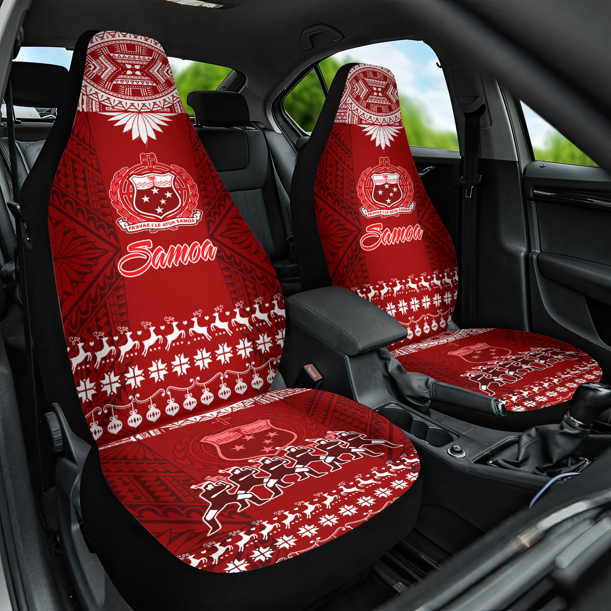 Toa Samoa Christmas Car Seat Cover Samoa Siva Tau Manuia Le Kerisimasi Red Vibe LT9 One Size Red - Polynesian Pride