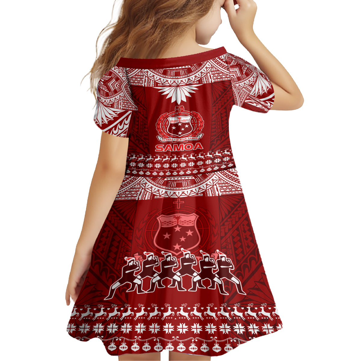 Toa Samoa Christmas Family Matching Long Sleeve Bodycon Dress and Hawaiian Shirt Samoa Siva Tau Manuia Le Kerisimasi Red Vibe LT9 - Polynesian Pride