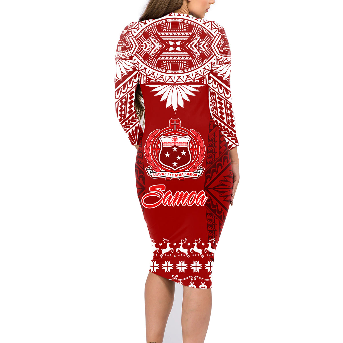 Toa Samoa Christmas Family Matching Long Sleeve Bodycon Dress and Hawaiian Shirt Samoa Siva Tau Manuia Le Kerisimasi Red Vibe LT9 - Polynesian Pride