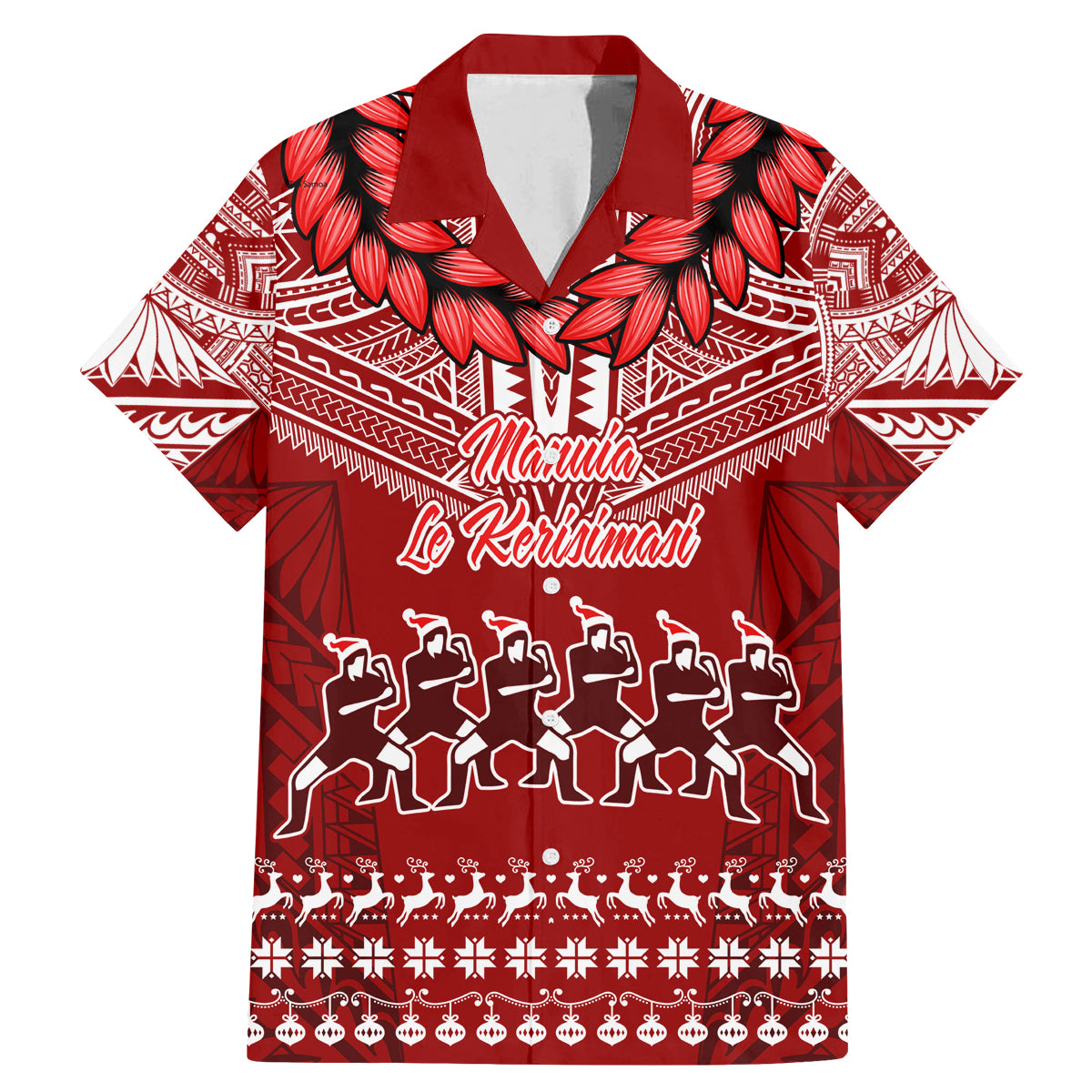 Toa Samoa Christmas Family Matching Mermaid Dress and Hawaiian Shirt Samoa Siva Tau Manuia Le Kerisimasi Red Vibe LT9 Dad's Shirt - Short Sleeve Red - Polynesian Pride