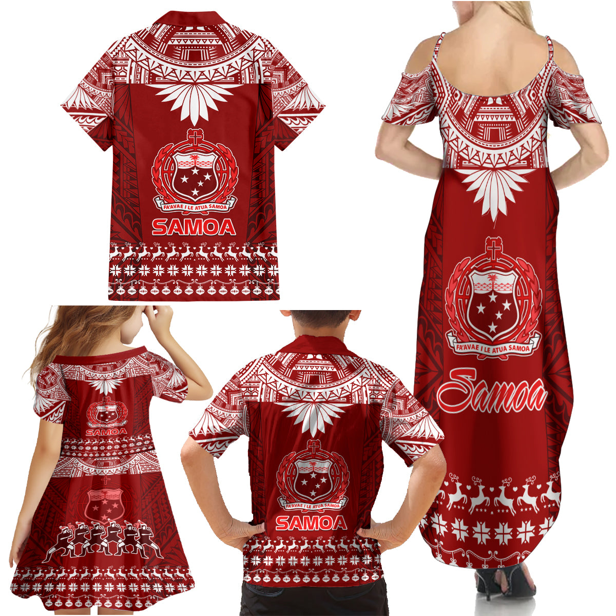 Toa Samoa Christmas Family Matching Summer Maxi Dress and Hawaiian Shirt Samoa Siva Tau Manuia Le Kerisimasi Red Vibe LT9 - Polynesian Pride