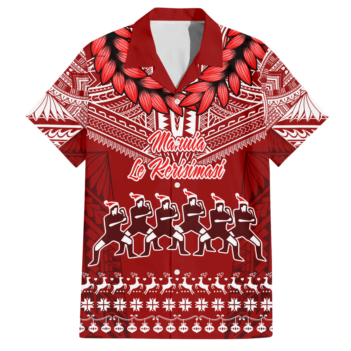 Toa Samoa Christmas Family Matching Summer Maxi Dress and Hawaiian Shirt Samoa Siva Tau Manuia Le Kerisimasi Red Vibe LT9 Dad's Shirt - Short Sleeve Red - Polynesian Pride