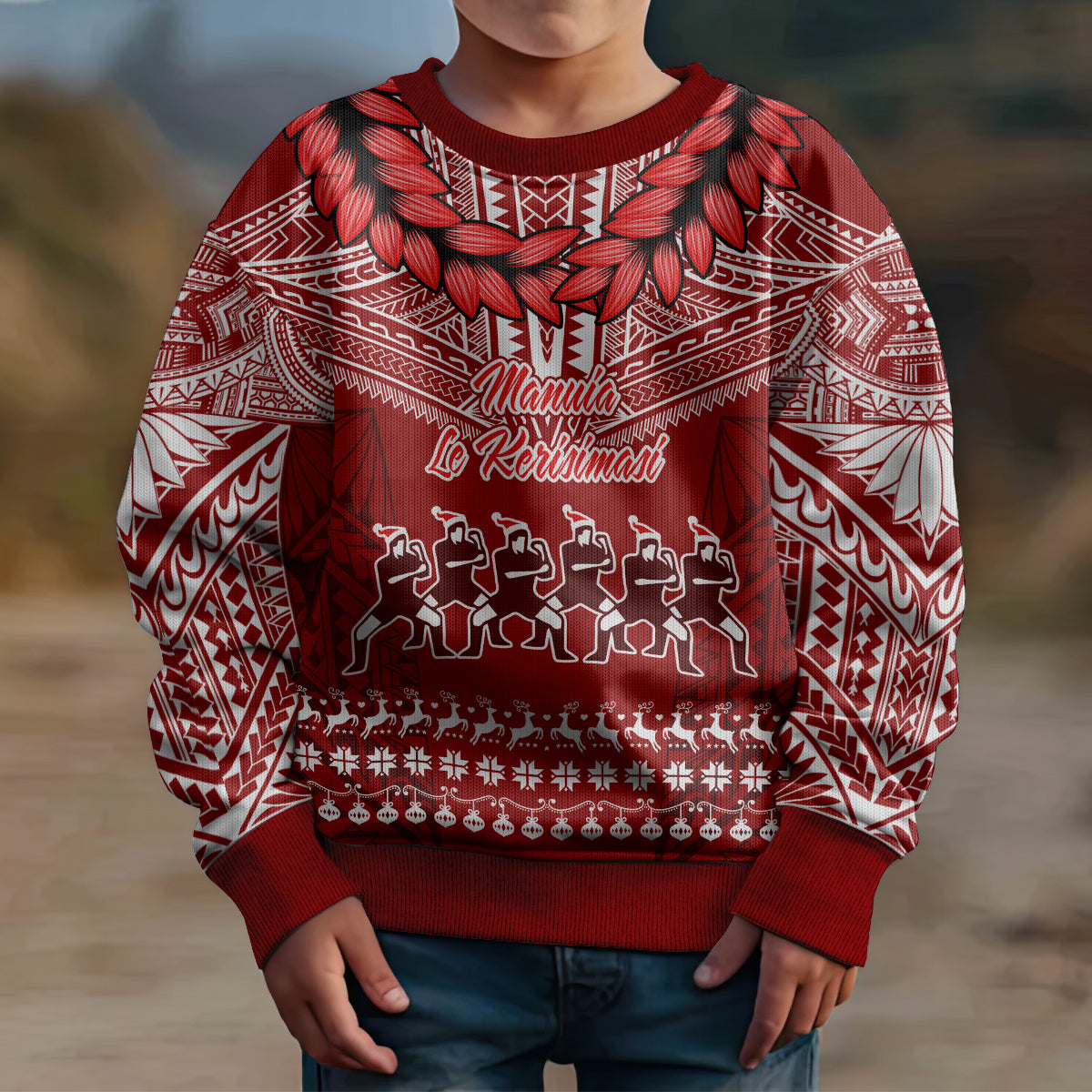 Toa Samoa Christmas Kid Ugly Christmas Sweater Samoa Siva Tau Manuia Le Kerisimasi Red Vibe LT9 - Polynesian Pride