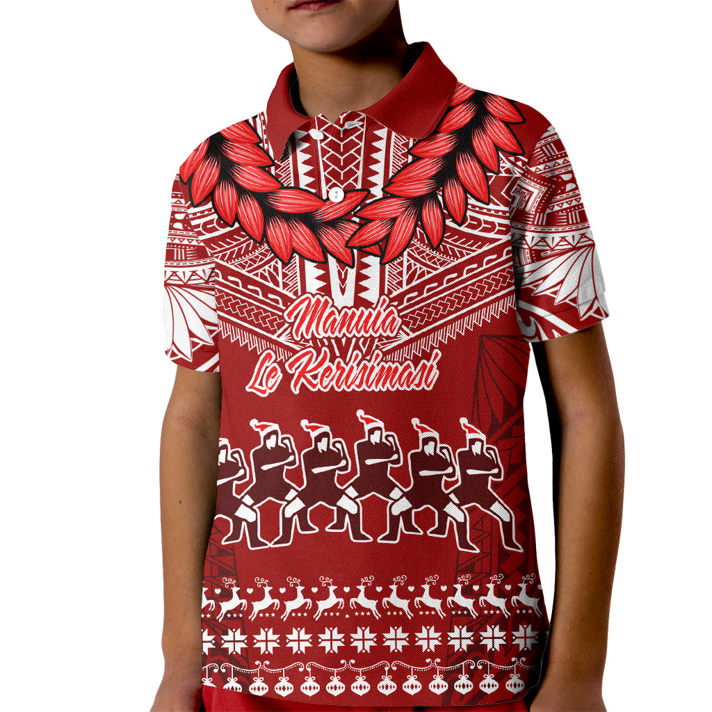 Toa Samoa Christmas Kid Polo Shirt Samoa Siva Tau Manuia Le Kerisimasi Red Vibe LT9 Kid Red - Polynesian Pride
