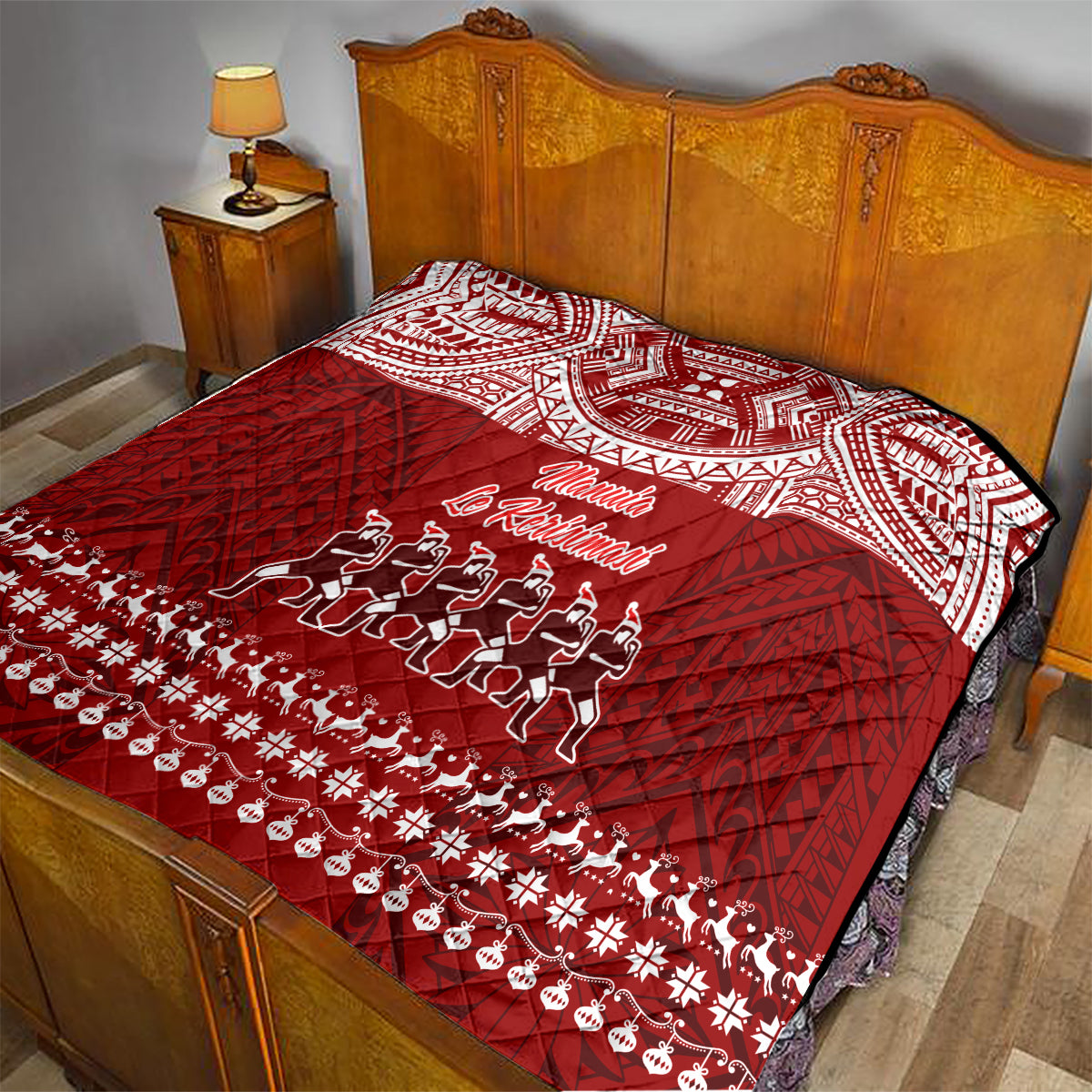 Toa Samoa Christmas Quilt Samoa Siva Tau Manuia Le Kerisimasi Red Vibe LT9 - Polynesian Pride