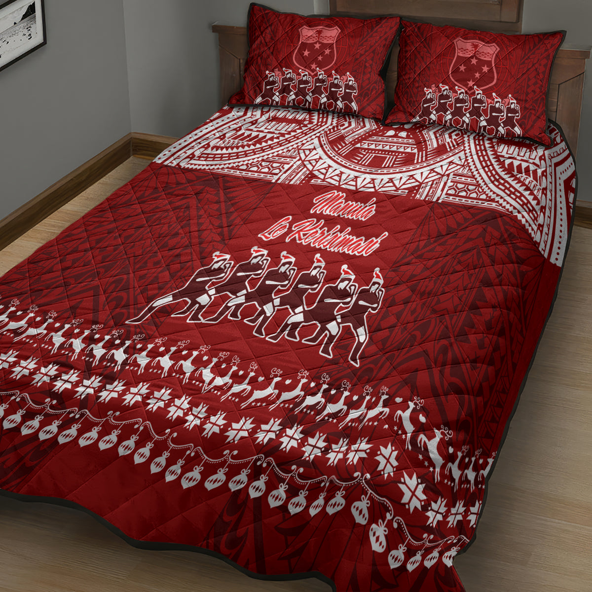 Toa Samoa Christmas Quilt Bed Set Samoa Siva Tau Manuia Le Kerisimasi Red Vibe LT9 - Polynesian Pride