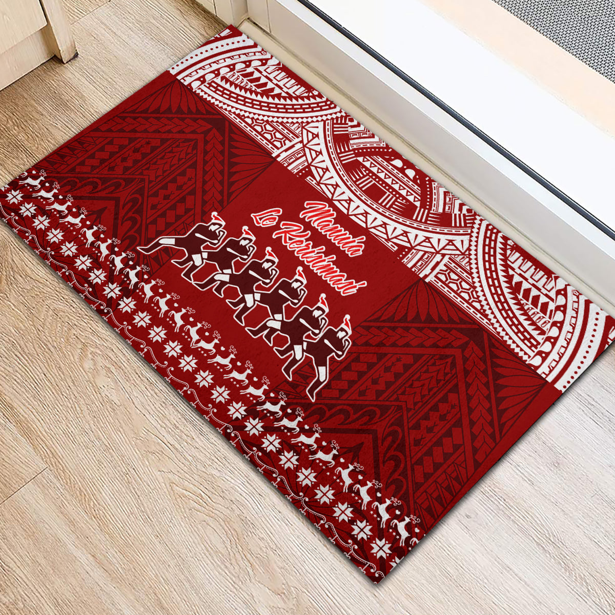 Toa Samoa Christmas Rubber Doormat Samoa Siva Tau Manuia Le Kerisimasi Red Vibe LT9 - Polynesian Pride