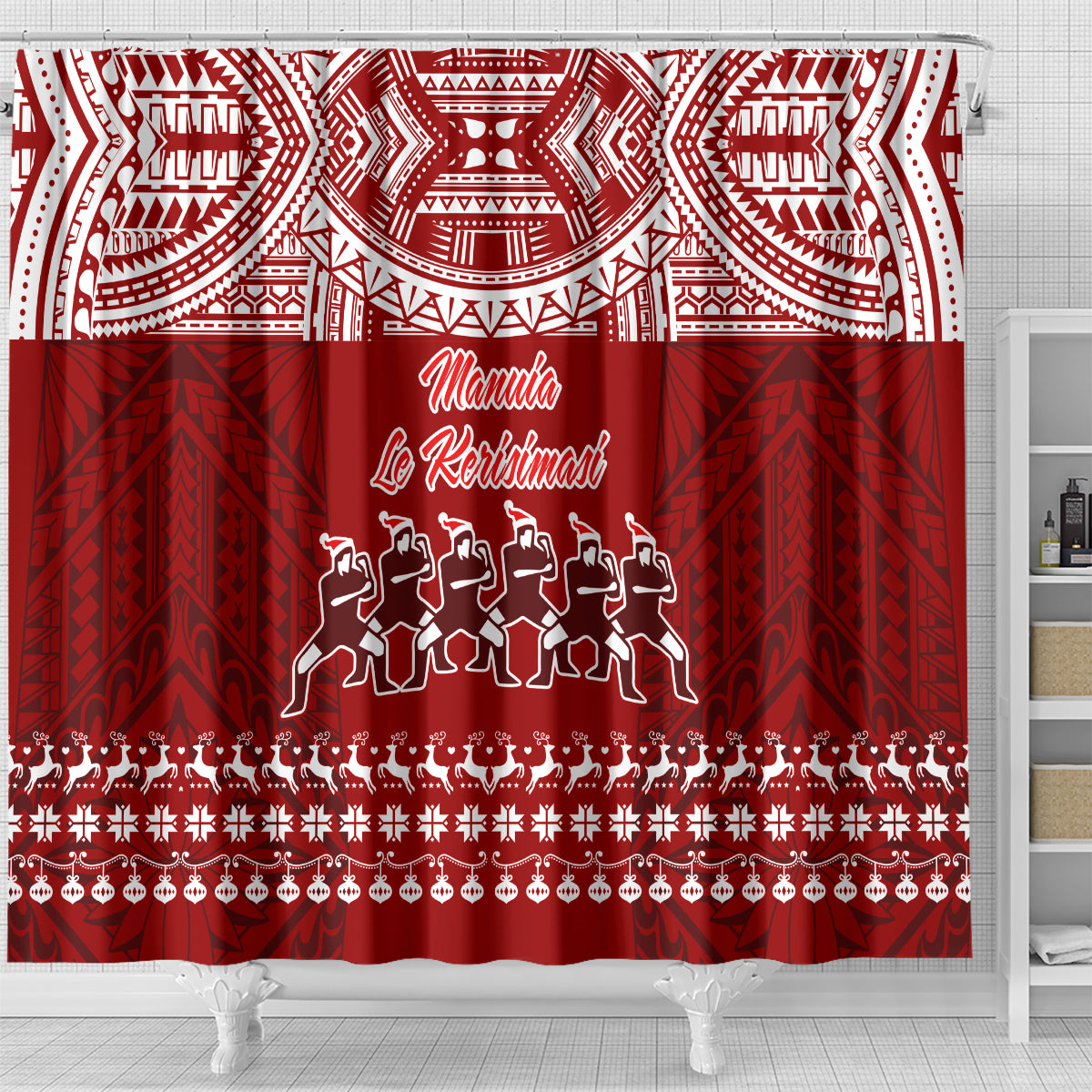 Toa Samoa Christmas Shower Curtain Samoa Siva Tau Manuia Le Kerisimasi Red Vibe LT9 - Polynesian Pride
