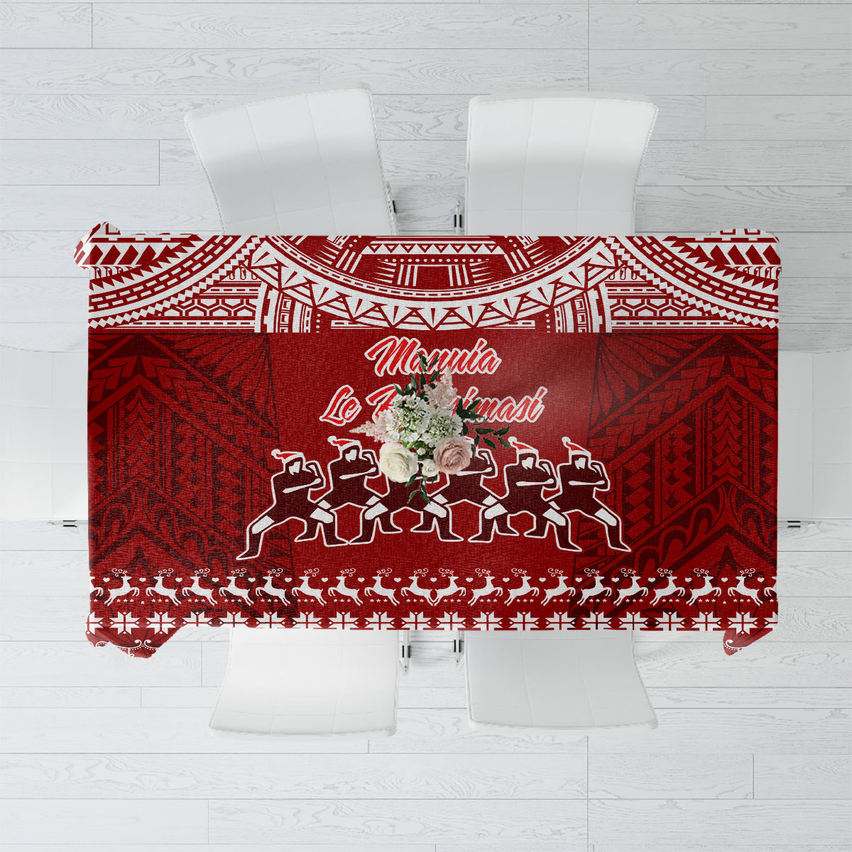 Toa Samoa Christmas Tablecloth Samoa Siva Tau Manuia Le Kerisimasi Red Vibe LT9 Red - Polynesian Pride