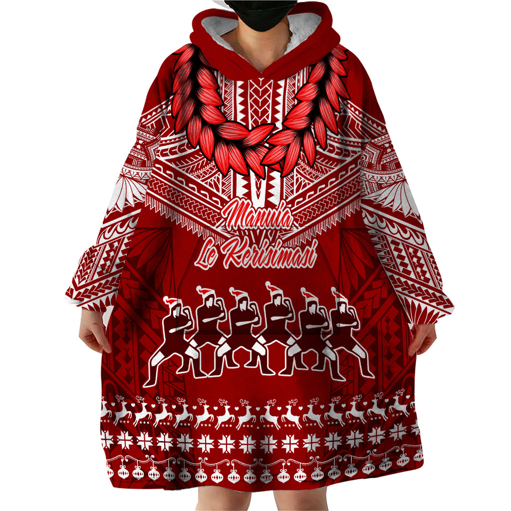 Toa Samoa Christmas Wearable Blanket Hoodie Samoa Siva Tau Manuia Le Kerisimasi Red Vibe LT9 - Polynesian Pride