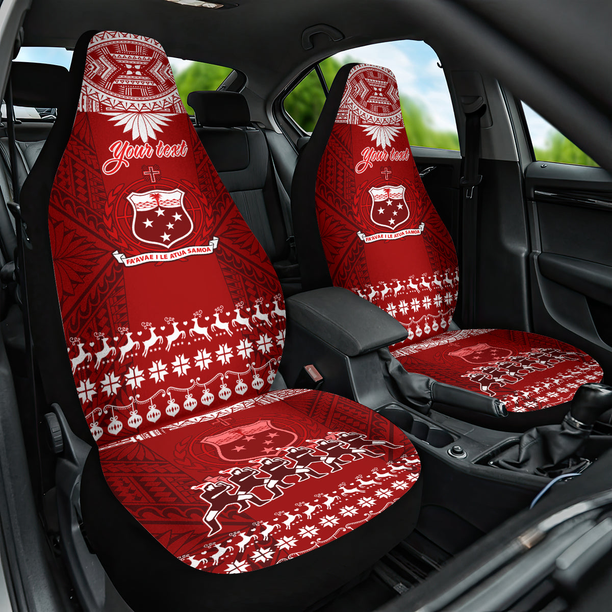 Personalised Toa Samoa Christmas Car Seat Cover Samoa Siva Tau Manuia Le Kerisimasi Red Vibe LT9 One Size Red - Polynesian Pride
