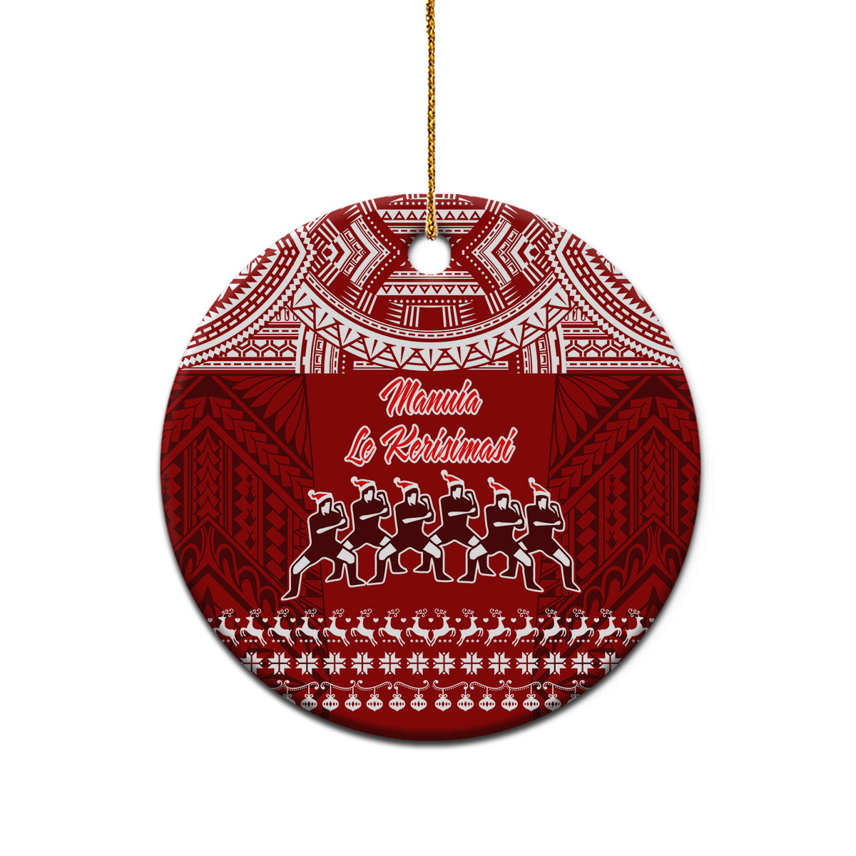 Personalised Toa Samoa Christmas Ceramic Ornament Samoa Siva Tau Manuia Le Kerisimasi Red Vibe LT9 - Polynesian Pride