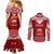 Personalised Toa Samoa Christmas Couples Matching Mermaid Dress and Long Sleeve Button Shirt Samoa Siva Tau Manuia Le Kerisimasi Red Vibe LT9 - Polynesian Pride