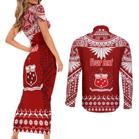 Personalised Toa Samoa Christmas Couples Matching Short Sleeve Bodycon Dress and Long Sleeve Button Shirt Samoa Siva Tau Manuia Le Kerisimasi Red Vibe LT9 - Polynesian Pride