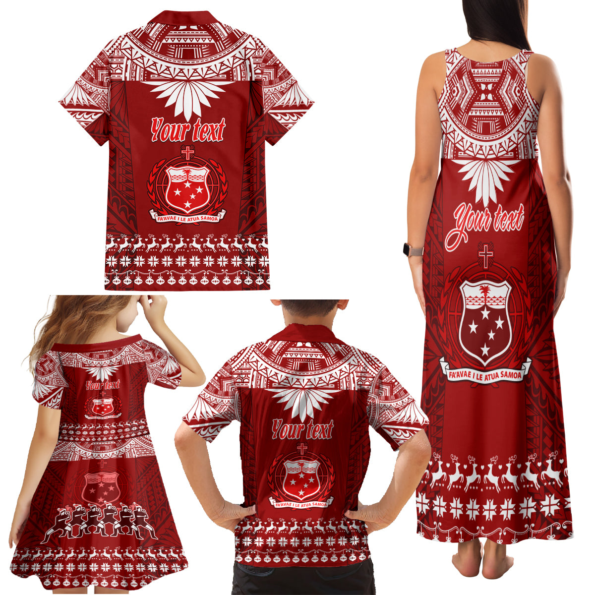 Personalised Toa Samoa Christmas Family Matching Tank Maxi Dress and Hawaiian Shirt Samoa Siva Tau Manuia Le Kerisimasi Red Vibe LT9 - Polynesian Pride