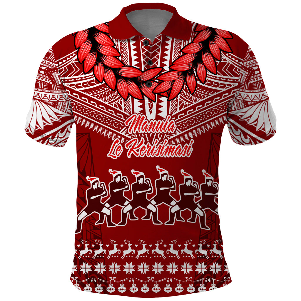 Personalised Toa Samoa Christmas Polo Shirt Samoa Siva Tau Manuia Le Kerisimasi Red Vibe LT9 Red - Polynesian Pride