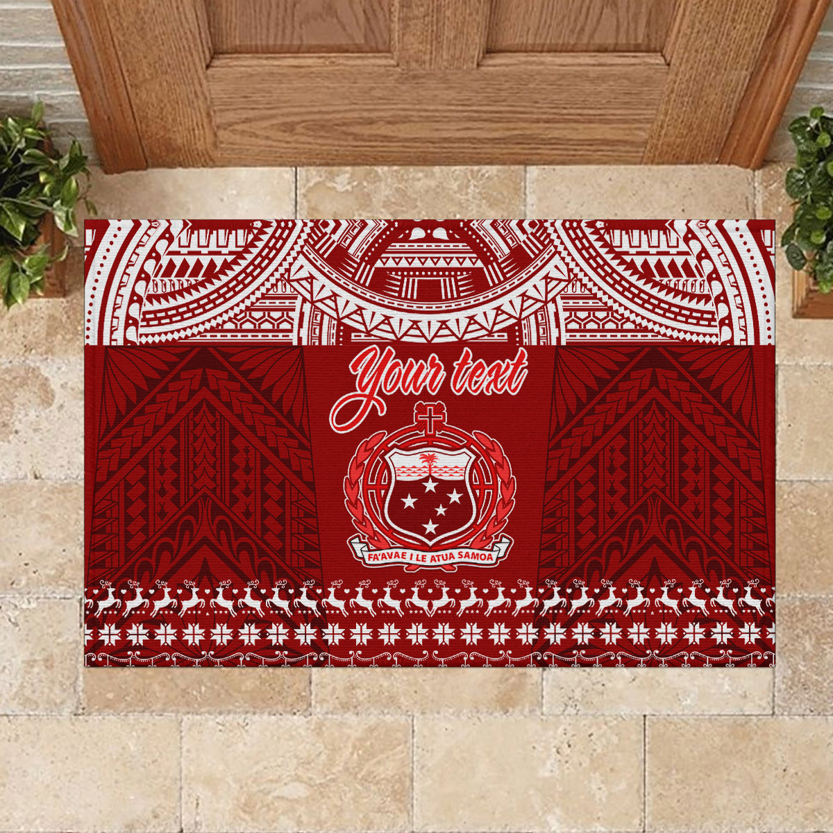 Personalised Toa Samoa Christmas Rubber Doormat Samoa Siva Tau Manuia Le Kerisimasi Red Vibe LT9 - Polynesian Pride