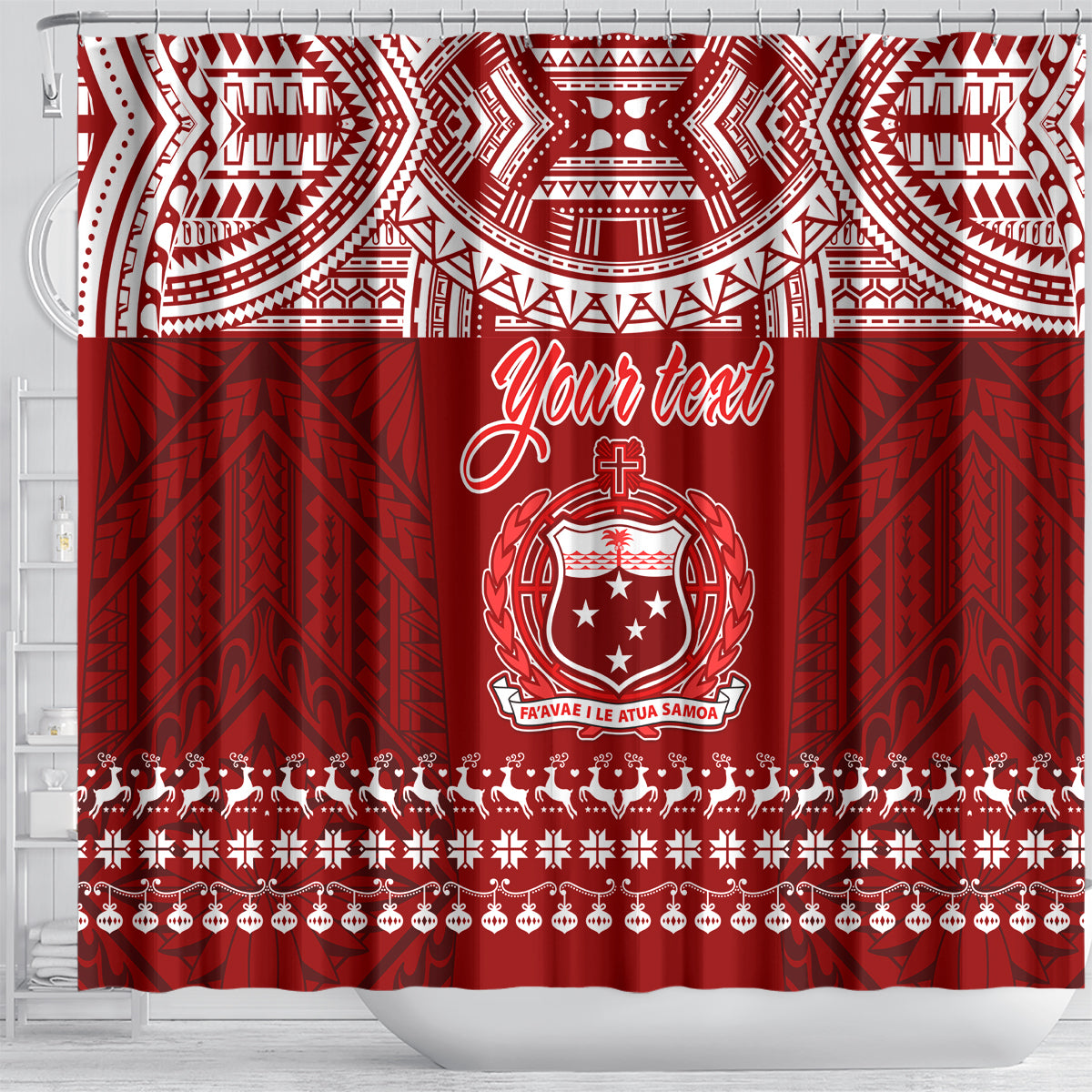 Personalised Toa Samoa Christmas Shower Curtain Samoa Siva Tau Manuia Le Kerisimasi Red Vibe LT9 - Polynesian Pride