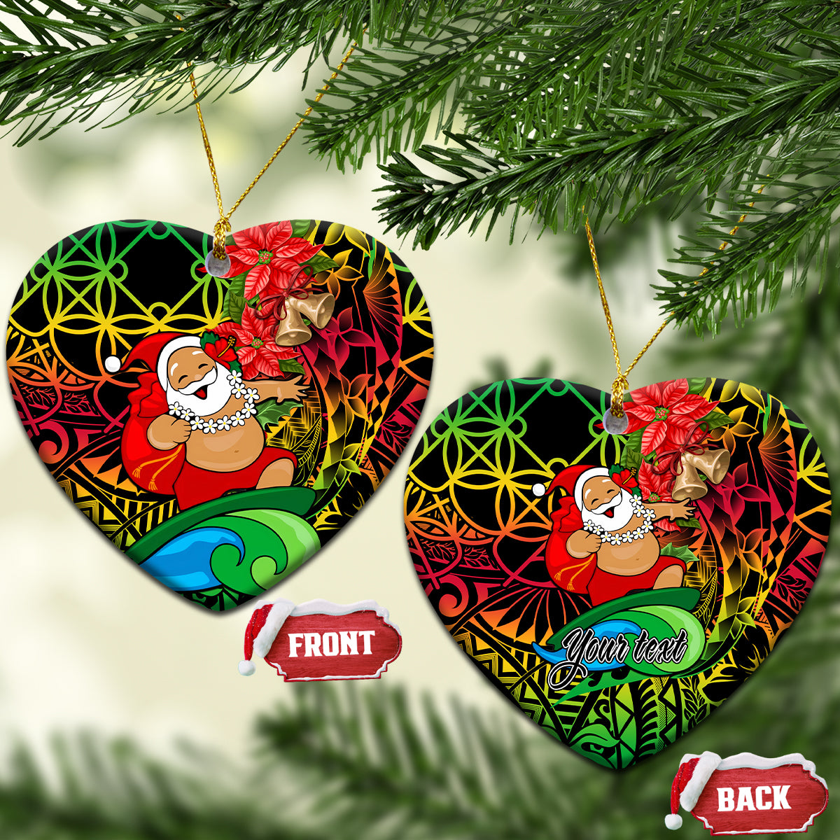 Personalised Vanuatu Joyeux Noel Ceramic Ornament Christmas Santas God Yumi LT9 Heart Reggae - Polynesian Pride