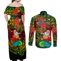 Personalised Vanuatu Joyeux Noel Couples Matching Off Shoulder Maxi Dress and Long Sleeve Button Shirt Christmas Santas God Yumi LT9 - Polynesian Pride