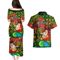 Personalised Vanuatu Joyeux Noel Couples Matching Puletasi Dress and Hawaiian Shirt Christmas Santas God Yumi LT9 - Polynesian Pride