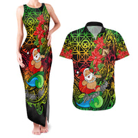 Personalised Vanuatu Joyeux Noel Couples Matching Tank Maxi Dress and Hawaiian Shirt Christmas Santas God Yumi LT9 Reggae - Polynesian Pride