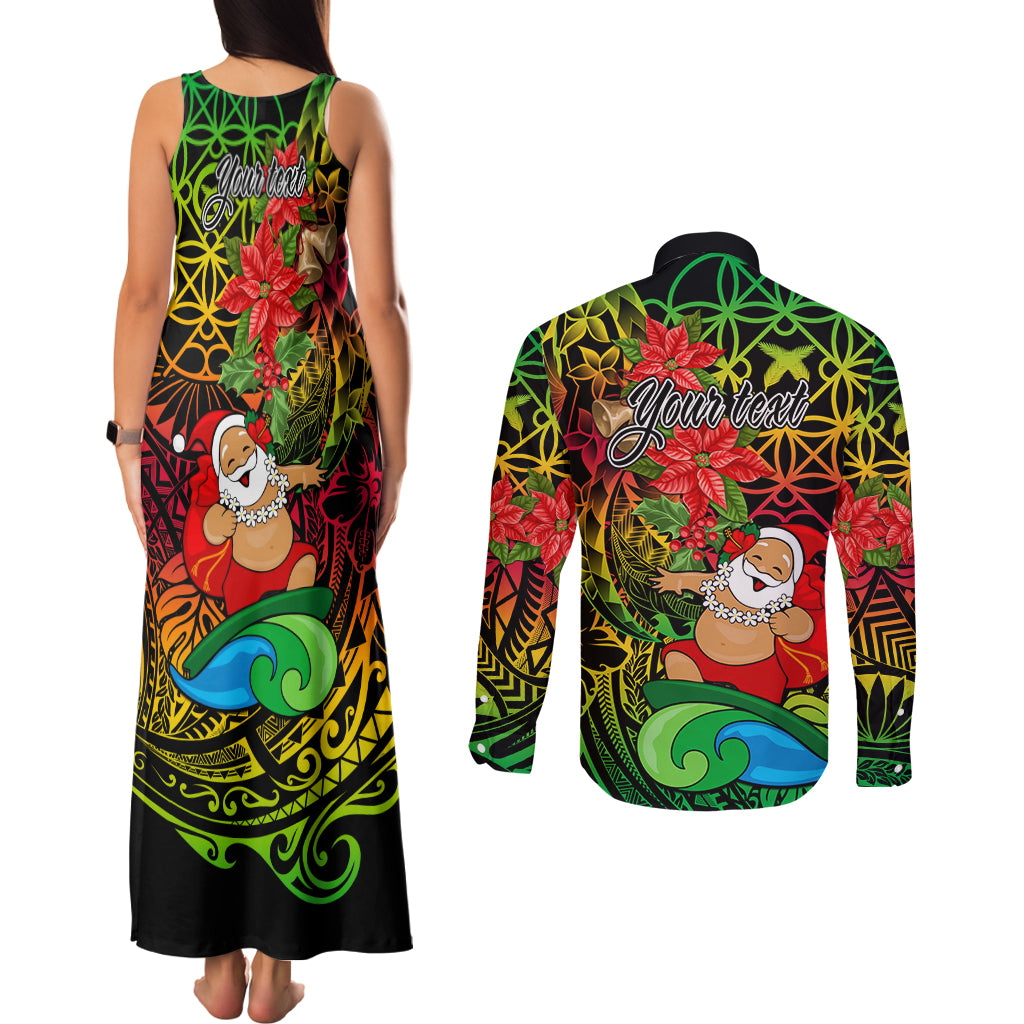 Personalised Vanuatu Joyeux Noel Couples Matching Tank Maxi Dress and Long Sleeve Button Shirt Christmas Santas God Yumi LT9 - Polynesian Pride
