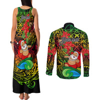Personalised Vanuatu Joyeux Noel Couples Matching Tank Maxi Dress and Long Sleeve Button Shirt Christmas Santas God Yumi LT9 - Polynesian Pride