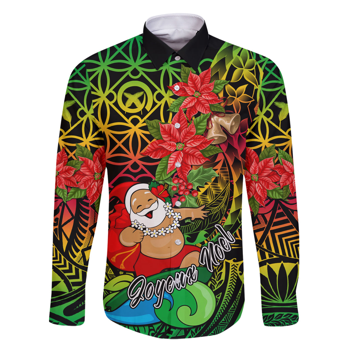Personalised Vanuatu Joyeux Noel Family Matching Long Sleeve Bodycon Dress and Hawaiian Shirt Christmas Santas God Yumi LT9 Dad's Shirt - Long Sleeve Reggae - Polynesian Pride
