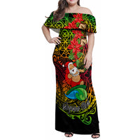 Personalised Vanuatu Joyeux Noel Family Matching Off Shoulder Maxi Dress and Hawaiian Shirt Christmas Santas God Yumi LT9 Mom's Dress Reggae - Polynesian Pride