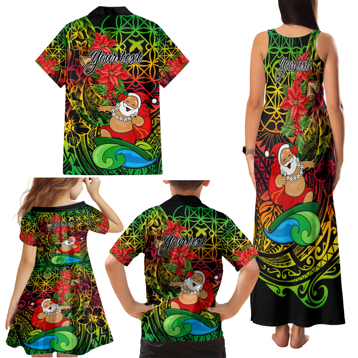 Personalised Vanuatu Joyeux Noel Family Matching Tank Maxi Dress and Hawaiian Shirt Christmas Santas God Yumi LT9 - Polynesian Pride