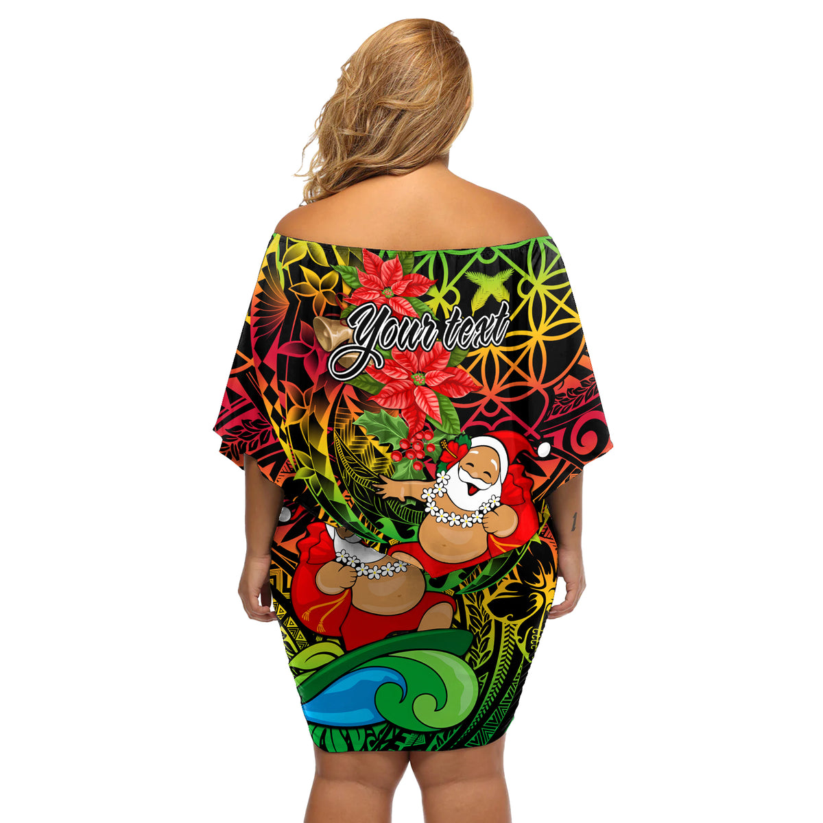 Personalised Vanuatu Joyeux Noel Off Shoulder Short Dress Christmas Santas God Yumi LT9 - Polynesian Pride