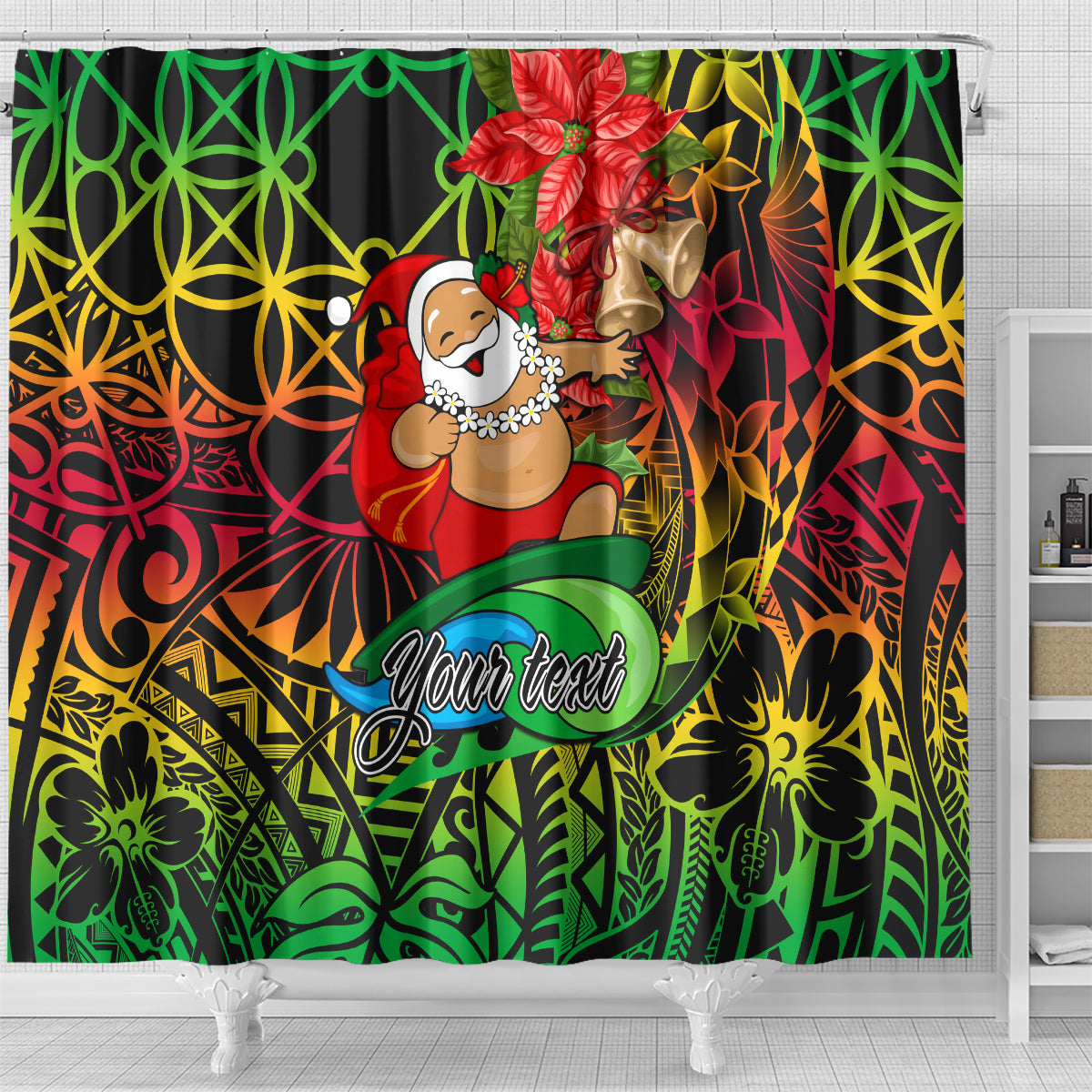 Personalised Vanuatu Joyeux Noel Shower Curtain Christmas Santas God Yumi LT9 - Polynesian Pride