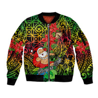 Personalised Vanuatu Joyeux Noel Sleeve Zip Bomber Jacket Christmas Santas God Yumi LT9 Unisex Reggae - Polynesian Pride